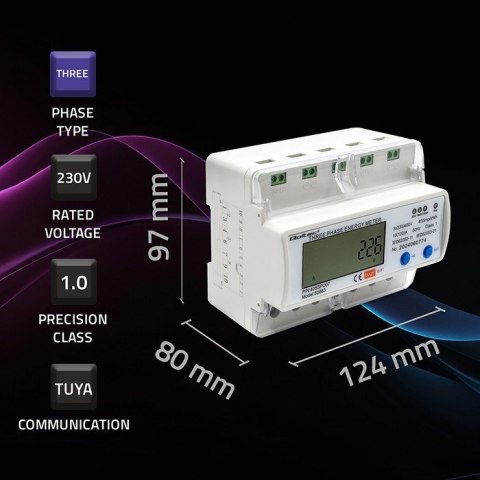 Qoltec QOLTEC LICZNIK ENERGII TRÓJFAZOWY ELEKTRONICZNY NA SZYNĘ DIN | 400V | LCD | WI-FI Qoltec QOLTEC LICZNIK ENERGII TRÓJFAZOWY ELEKTRONICZNY NA SZYNĘ DIN | 400V | LCD | WI-FI