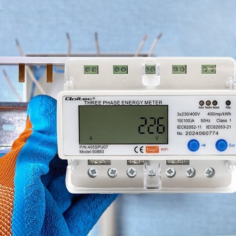 Qoltec QOLTEC LICZNIK ENERGII TRÓJFAZOWY ELEKTRONICZNY NA SZYNĘ DIN | 400V | LCD | WI-FI Qoltec QOLTEC LICZNIK ENERGII TRÓJFAZOWY ELEKTRONICZNY NA SZYNĘ DIN | 400V | LCD | WI-FI