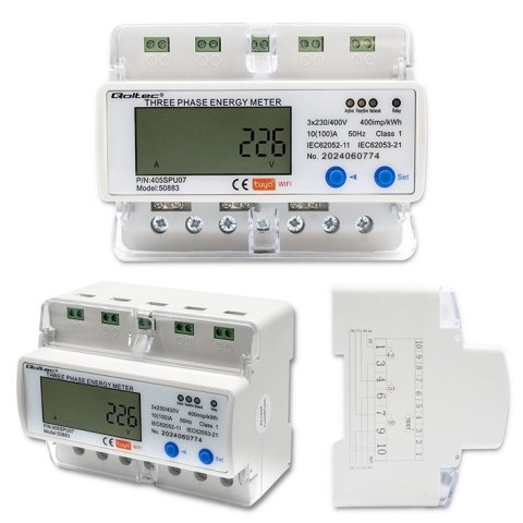 Qoltec QOLTEC LICZNIK ENERGII TRÓJFAZOWY ELEKTRONICZNY NA SZYNĘ DIN | 400V | LCD | WI-FI Qoltec QOLTEC LICZNIK ENERGII TRÓJFAZOWY ELEKTRONICZNY NA SZYNĘ DIN | 400V | LCD | WI-FI