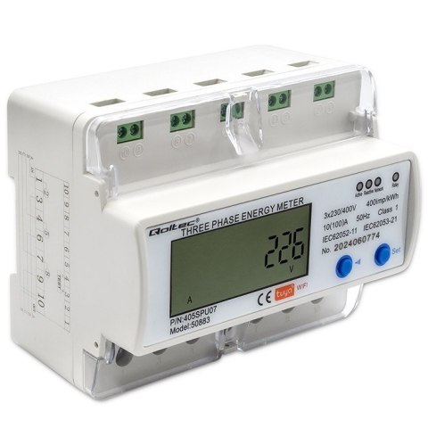 Qoltec QOLTEC LICZNIK ENERGII TRÓJFAZOWY ELEKTRONICZNY NA SZYNĘ DIN | 400V | LCD | WI-FI Qoltec QOLTEC LICZNIK ENERGII TRÓJFAZOWY ELEKTRONICZNY NA SZYNĘ DIN | 400V | LCD | WI-FI