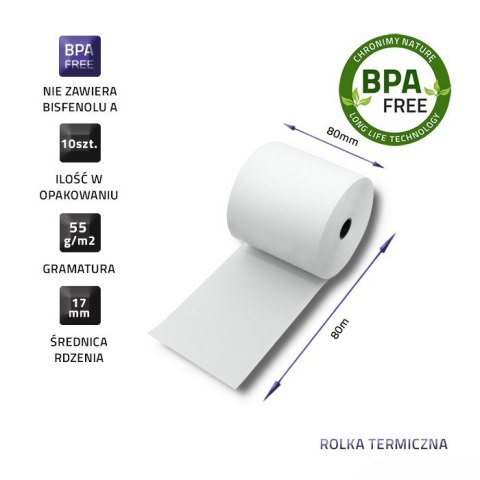Qoltec QOLTEC ROLKA TERMICZNA 80X80 | 55G/M2 | 10SZT. | BPA FREE Qoltec QOLTEC ROLKA TERMICZNA 80X80 | 55G/M2 | 10SZT. | BPA FREE