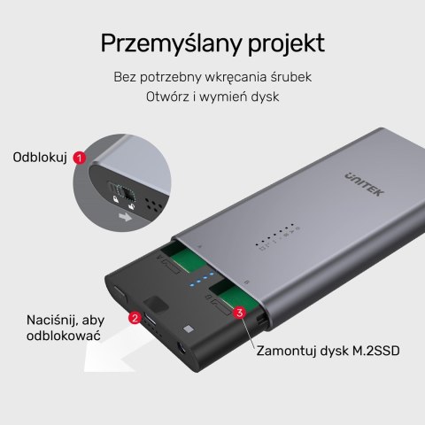 UNITEK UNITEK OBUDOWA NA DYSK/KLONOWANIE 2XM.2, PCIE/NVME UNITEK UNITEK OBUDOWA NA DYSK/KLONOWANIE 2XM.2, PCIE/NVME
