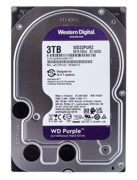 WD Dysk HDD WD Purple WD33PURZ (3 TB ; 3.5"; 256 MB; 5400 obr/min) WD Dysk HDD WD Purple WD33PURZ (3 TB ; 3.5"; 256 MB; 5400 obr/min)