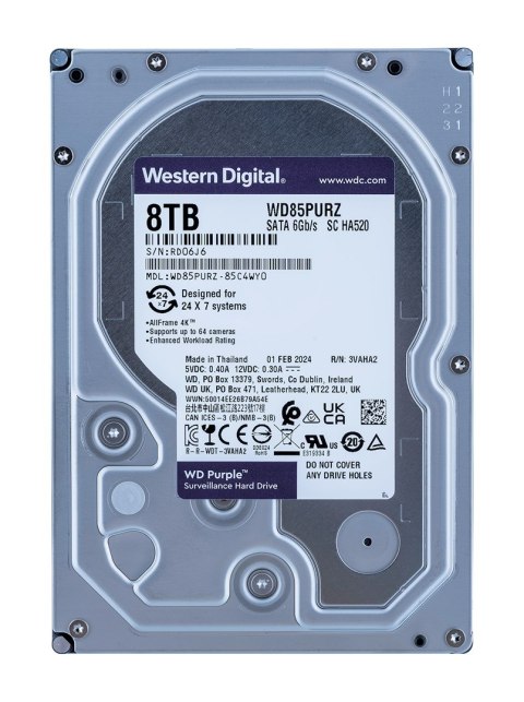 WD Dysk twardy HDD WD Purple WD85PURZ (8 TB ; 3.5"; 256 MB) WD Dysk twardy HDD WD Purple WD85PURZ (8 TB ; 3.5"; 256 MB)