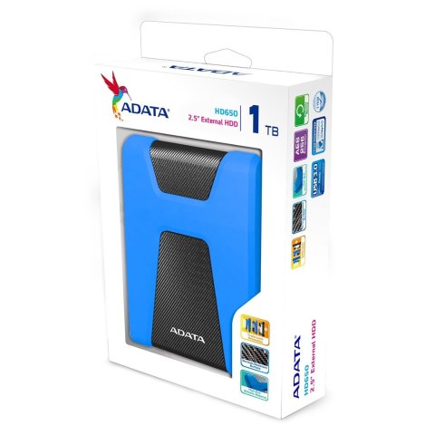 ADATA Dysk zewnętrzny HDD ADATA HD650 (1TB; 2.5"; USB 3.2; niebieski) ADATA Dysk zewnętrzny HDD ADATA HD650 (1TB; 2.5"; USB 3.2; niebieski)
