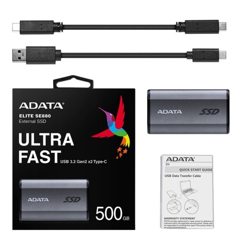 ADATA Dysk zewnętrzny SSD ADATA Elite SE880 500GB Szary ADATA Dysk zewnętrzny SSD ADATA Elite SE880 500GB Szary