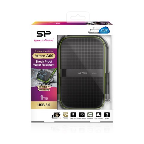 Silicon Power Dysk zewnętrzny HDD Silicon Power Armor A60 (1TB; 2.5"; USB 3.2; 5400 obr/min; Green-Black; SP010TBPHDA60S3K) Silicon Power Dysk zewnętrzny HDD Silicon Power Armor A60 (1TB; 2.5"; USB 3.2; 5400 obr/min; Green-Black; SP010TBPHDA60S3K)