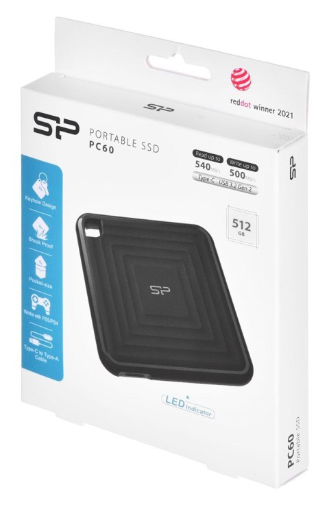 Silicon Power Dysk zewnętrzny SSD Silicon Power PC60 (512GB; USB 3.2 Gen 2; SP512GBPSDPC60CK) Silicon Power Dysk zewnętrzny SSD Silicon Power PC60 (512GB; USB 3.2 Gen 2; SP512GBPSDPC60CK)
