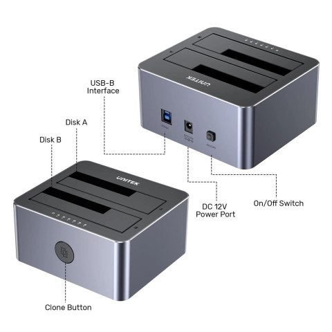 UNITEK UNITEK STACJA KLONUJĄCA DYSKI 2X SATA 2,5"/3,5" USB 5GBPS UNITEK UNITEK STACJA KLONUJĄCA DYSKI 2X SATA 2,5"/3,5" USB 5GBPS