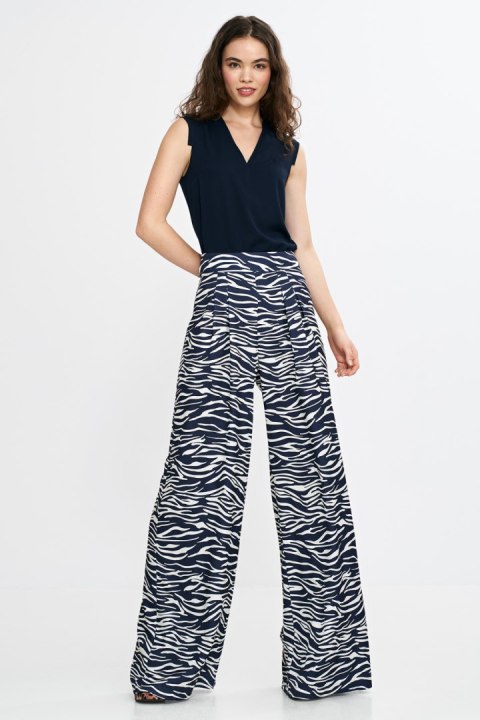 Spodnie palazzo SD115 Wzór Zebra/Navy - Nife Spodnie palazzo SD115 Wzór Zebra/Navy - Nife