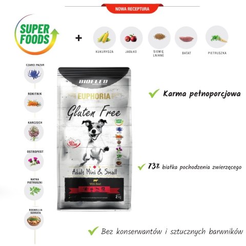 BIOFEED BIOFEED Euphoria G-F psy MINI&SMALL wołowina 12kg BIOFEED BIOFEED Euphoria G-F psy MINI&SMALL wołowina 12kg