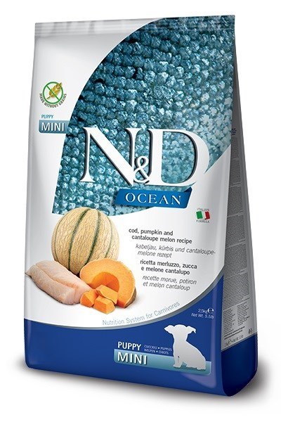 Farmina FARMINA N&D Ocean Dog Cod, Pumpkin, Cantaloupe Melon Puppy Mini - sucha karma dla psa - 2.5 kg Farmina FARMINA N&D Ocean Dog Cod, Pumpkin, Cantaloupe Melon Puppy Mini - sucha karma dla psa - 2.5 kg