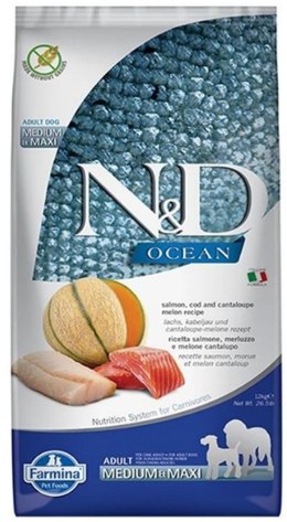 Farmina FARMINA N&D Ocean Dog Salmon, Cod, Cantaloupe, Melon Adult Medium&Maxi- sucha karma dla psa - 12 kg