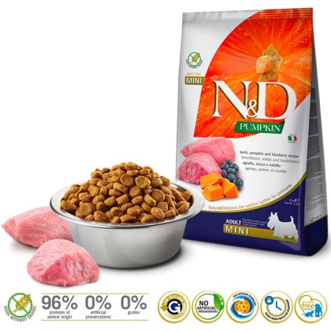 Farmina FARMINA N&D Pumpkin Lamb & Blueberry Adult Mini - sucha karma dla psa - 2,5 kg Farmina FARMINA N&D Pumpkin Lamb & Blueberry Adult Mini - sucha karma dla psa - 2,5 kg