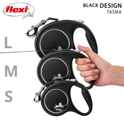 Flexi Smycz flexi automatyczna Black Design L taśma 5 m - dla psa do 50 kg, kolor srebrny Flexi Smycz flexi automatyczna Black Design L taśma 5 m - dla psa do 50 kg, kolor srebrny