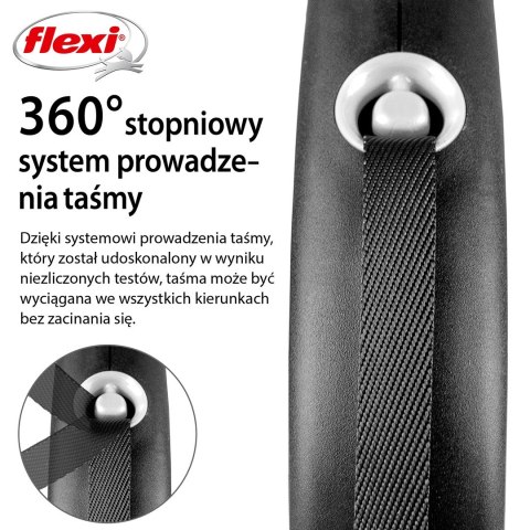 Flexi Smycz flexi automatyczna Black Design L taśma 5 m - dla psa do 50 kg, kolor srebrny Flexi Smycz flexi automatyczna Black Design L taśma 5 m - dla psa do 50 kg, kolor srebrny