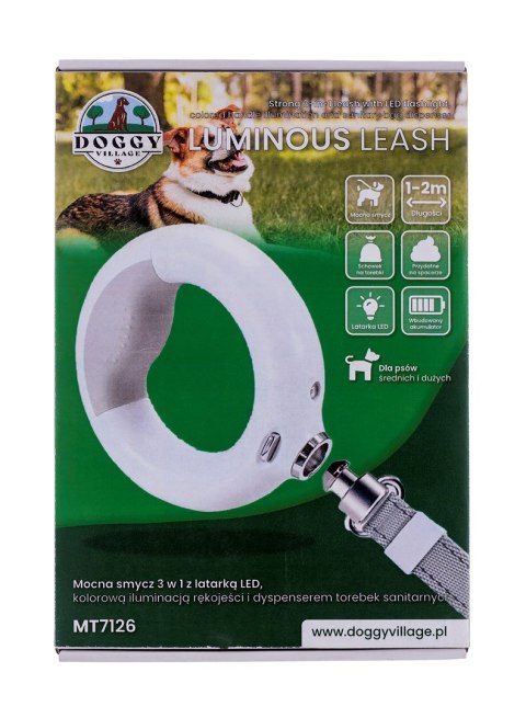 DOGGY VILLAGE DOGGYVILLAGE SMYCZ MOCNA Z LATARKĄ LED I KOLOROWĄ ILUMINACJĄ RĘKOJEŚCI 3W1 BIAŁA MT7126 DOGGY VILLAGE DOGGYVILLAGE SMYCZ MOCNA Z LATARKĄ LED I KOLOROWĄ ILUMINACJĄ RĘKOJEŚCI 3W1 BIAŁA MT7126