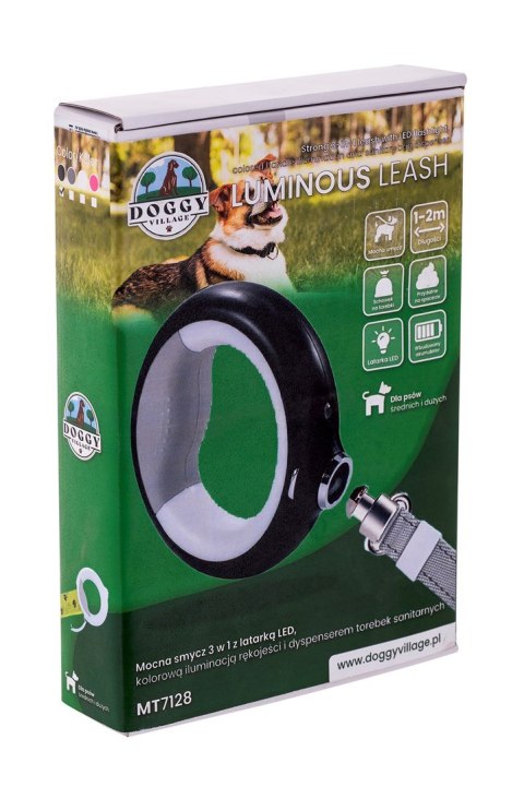 DOGGY VILLAGE DOGGYVILLAGE SMYCZ MOCNA Z LATARKĄ LED I KOLOROWĄ ILUMINACJĄ RĘKOJEŚCI 3W1 CZARNA MT7128 DOGGY VILLAGE DOGGYVILLAGE SMYCZ MOCNA Z LATARKĄ LED I KOLOROWĄ ILUMINACJĄ RĘKOJEŚCI 3W1 CZARNA MT7128