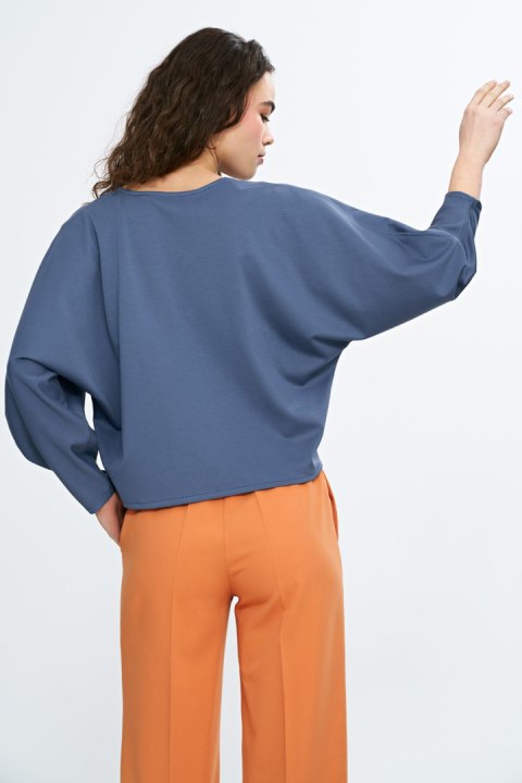 Bluzka oversize z balonowymi rękawami B192 Cobalt - Nife Bluzka oversize z balonowymi rękawami B192 Cobalt - Nife