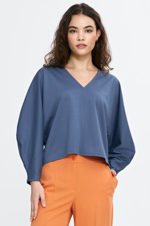 Bluzka oversize z balonowymi rękawami B192 Cobalt - Nife Bluzka oversize z balonowymi rękawami B192 Cobalt - Nife