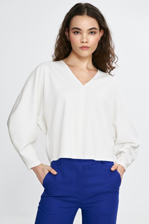Bluzka oversize z balonowymi rękawami B192 Ecru - Nife Bluzka oversize z balonowymi rękawami B192 Ecru - Nife