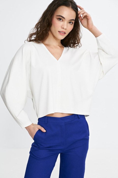 Bluzka oversize z balonowymi rękawami B192 Ecru - Nife Bluzka oversize z balonowymi rękawami B192 Ecru - Nife