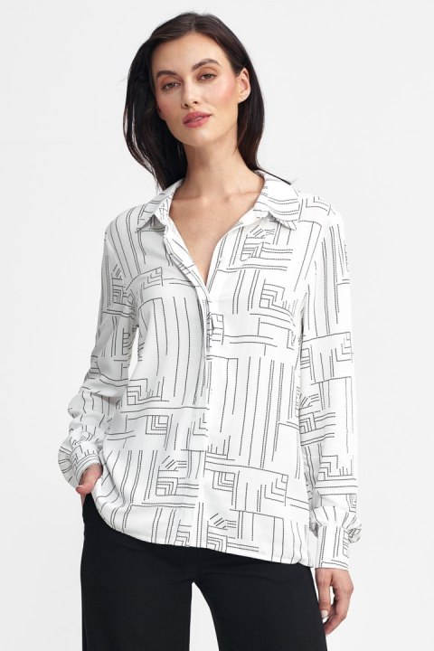 Bluzka w minimalistyczny wzór B179 Ecru - Nife Bluzka w minimalistyczny wzór B179 Ecru - Nife