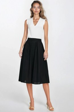 Spódnica midi z rayonu z zakładkami SP82 Black - Nife
