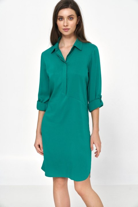 Sukienka Zielona sukienka oversize z podwijanym rękawem S226 Green - Nife Sukienka Zielona sukienka oversize z podwijanym rękawem S226 Green - Nife