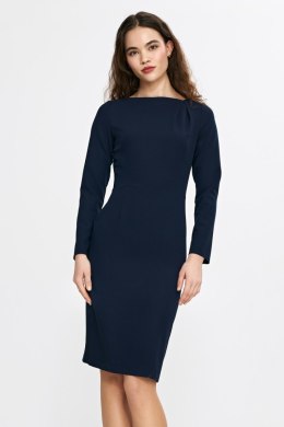 Sukienka z asymetryczną zakładką przy dekolcie S265 Navy - Nife