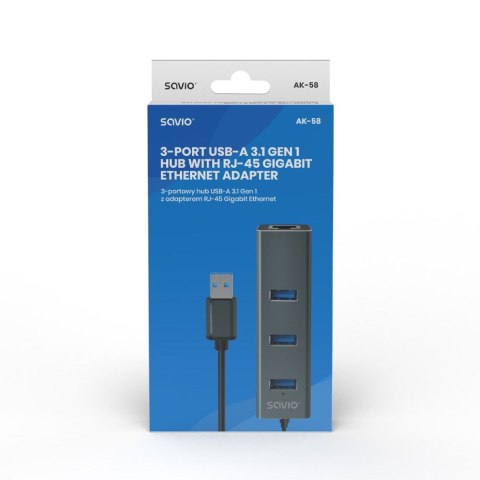 SAVIO SAVIO AK-58 3-PORTOWY HUB USB-A Z ADAPTEREM RJ-45 SAVIO SAVIO AK-58 3-PORTOWY HUB USB-A Z ADAPTEREM RJ-45