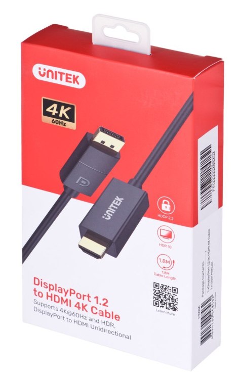 UNITEK UNITEK ADAPTER KABEL DP 1.2 - HDMI, 4K 60HZ, 1,9M UNITEK UNITEK ADAPTER KABEL DP 1.2 - HDMI, 4K 60HZ, 1,9M