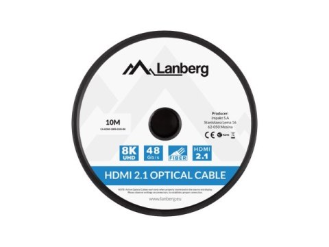 Lanberg LANBERG KABEL HDMI LANBERG KABEL HDMI M/M V2.1 10M OPTYCZNY AOC CZARNY CA-HDMI-30FB-0100-BK Lanberg LANBERG KABEL HDMI LANBERG KABEL HDMI M/M V2.1 10M OPTYCZNY AOC CZARNY CA-HDMI-30FB-0100-BK
