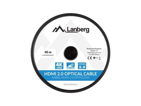 Lanberg LANBERG KABEL HDMI M/M V2.0 40M OPTYCZNY AOC CA-HDMI-20FB-0400-BK Lanberg LANBERG KABEL HDMI M/M V2.0 40M OPTYCZNY AOC CA-HDMI-20FB-0400-BK