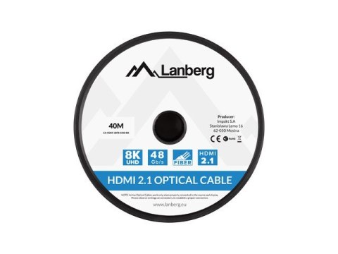 Lanberg LANBERG KABEL HDMI M/M V2.1 40M 8K OPTYCZNY AOC CA-HDMI-30FB-0400-BK Lanberg LANBERG KABEL HDMI M/M V2.1 40M 8K OPTYCZNY AOC CA-HDMI-30FB-0400-BK