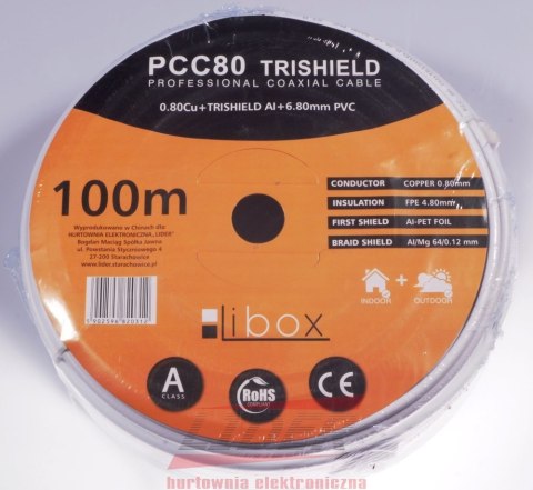 Libox LIBOX KABEL KONCENTRYCZNY PCC80 ŻYŁA 0,8MM CU 100M Libox LIBOX KABEL KONCENTRYCZNY PCC80 ŻYŁA 0,8MM CU 100M