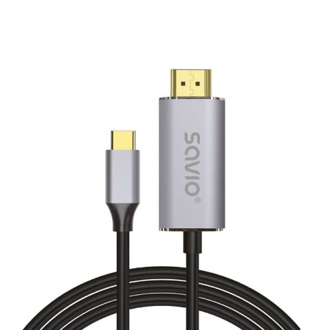 SAVIO SAVIO KABEL USB-C DO HDMI 2.0B, 2M, SREBRNO-CZARNY SAVIO SAVIO KABEL USB-C DO HDMI 2.0B, 2M, SREBRNO-CZARNY