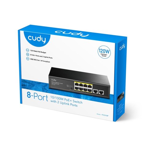 CUDY Switch CUDY FS1010P 8-Port 10/100M PoE+ 120W 2xUplink CUDY Switch CUDY FS1010P 8-Port 10/100M PoE+ 120W 2xUplink