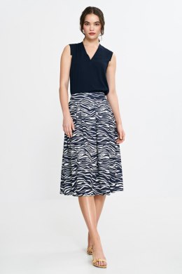 Spódnica midi z zakładkami SP83 Wzór Zebra/Navy - Nife