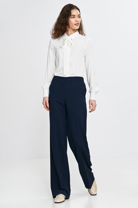 Spodnie wide leg z gumą w pasie SD113 Navy - Nife Spodnie wide leg z gumą w pasie SD113 Navy - Nife
