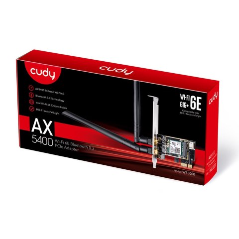 CUDY Karta sieciowa CUDY WE3000 AX5400 Wi-Fi 6 + BT 5.2 Intel AX210 PCIe CUDY Karta sieciowa CUDY WE3000 AX5400 Wi-Fi 6 + BT 5.2 Intel AX210 PCIe