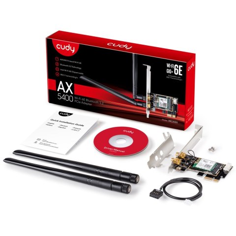 CUDY Karta sieciowa CUDY WE3000 AX5400 Wi-Fi 6 + BT 5.2 Intel AX210 PCIe CUDY Karta sieciowa CUDY WE3000 AX5400 Wi-Fi 6 + BT 5.2 Intel AX210 PCIe