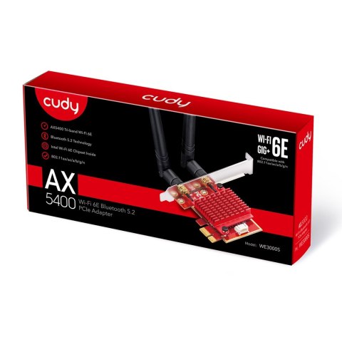 CUDY Karta sieciowa CUDY WE3000S AX5400 Wi-Fi 6 + BT 5.2 Intel AX210 Radiator PCIe CUDY Karta sieciowa CUDY WE3000S AX5400 Wi-Fi 6 + BT 5.2 Intel AX210 Radiator PCIe