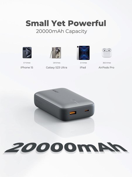AUKEY AUKEY POWERBANK 20 000 MAH, USB-C 22,5W, USB-A,MINI, SZARY AUKEY AUKEY POWERBANK 20 000 MAH, USB-C 22,5W, USB-A,MINI, SZARY