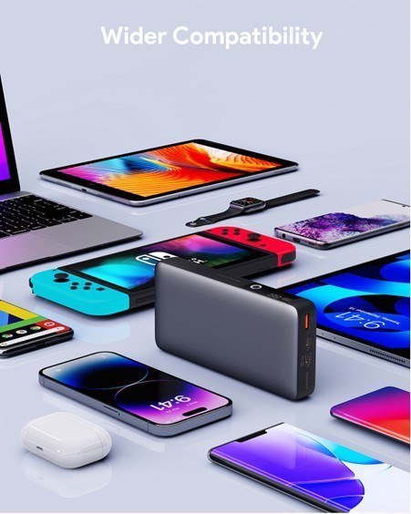 AUKEY AUKEY POWERBANK 20000MAH, 2X USB-C PD 65W, USB-A 18W, SZARY AUKEY AUKEY POWERBANK 20000MAH, 2X USB-C PD 65W, USB-A 18W, SZARY