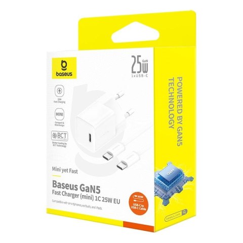 Baseus Ładowarka Baseus GaN5 mini 1C 25W+kabel USB-C biały Baseus Ładowarka Baseus GaN5 mini 1C 25W+kabel USB-C biały