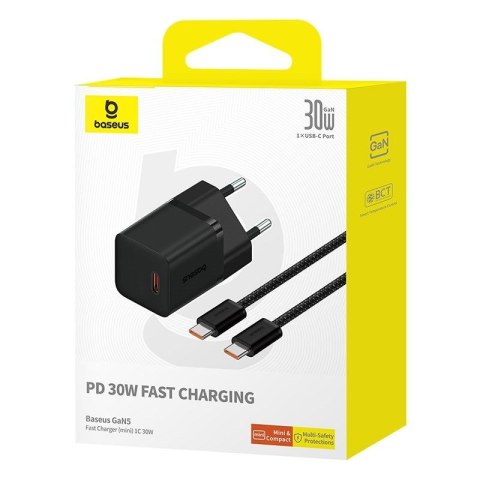 Baseus Ładowarka Baseus GaN5 mini 1C 30W EU+kabel USB-C (cluster black) Baseus Ładowarka Baseus GaN5 mini 1C 30W EU+kabel USB-C (cluster black)
