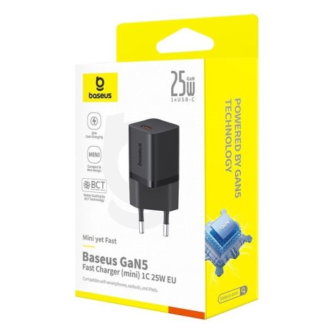 Baseus Ładowarka Baseus GaN5mini 1C 25W+kabel USB-C czarny Baseus Ładowarka Baseus GaN5mini 1C 25W+kabel USB-C czarny
