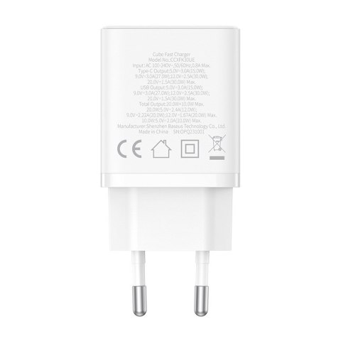 Baseus Ładowarka sieciowa Baseus Cube C+U 30W EU (moon white) Baseus Ładowarka sieciowa Baseus Cube C+U 30W EU (moon white)