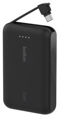 Belkin BELKIN POWERBANK 10 000 MAH, 20W, WBUDOWANY KABEL USB-C, BLACK